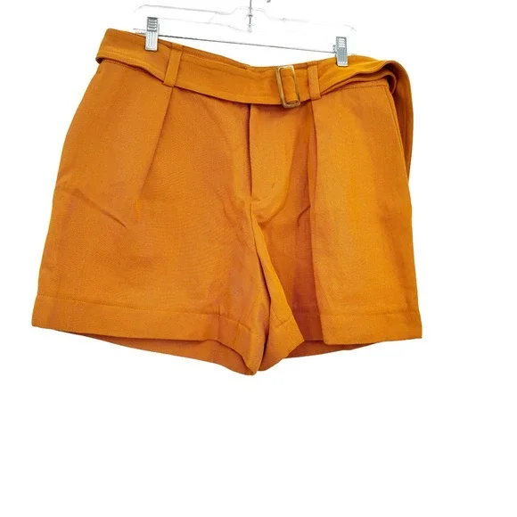 VINCE Women's Burnt Orange High Waist Belted Twill Pleated Shorts Size 12 NWT
